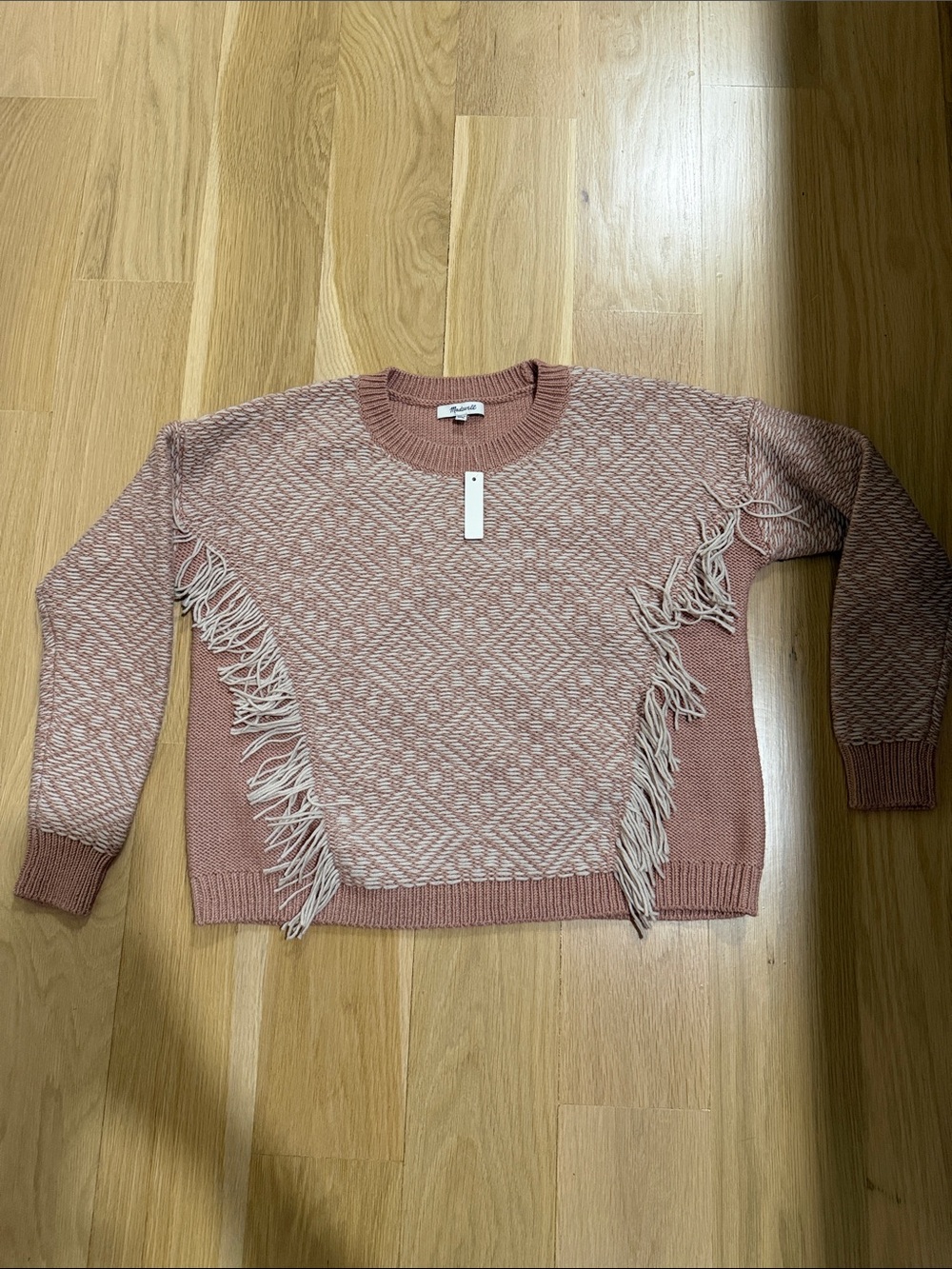 Madewell Rose Pink Fringe Crewneck Sweater